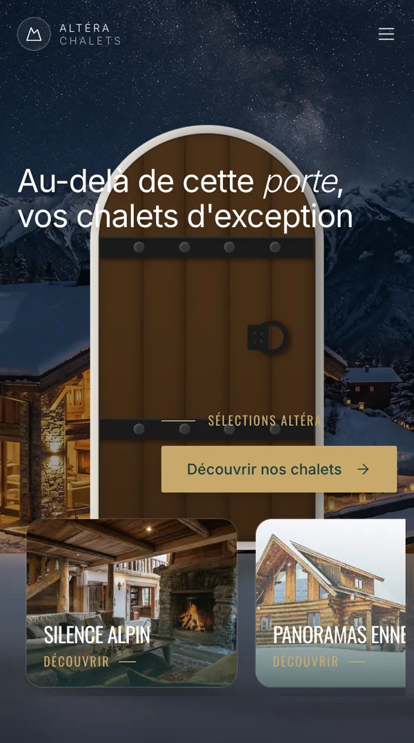Site web réalisé pour Altéra Chalets, Chalets · Montagne