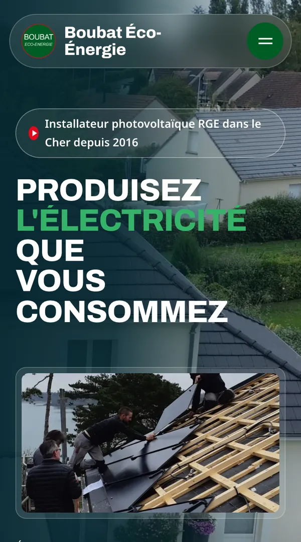 Site web réalisé pour Boubat Éco-Énergie, Photovoltaïque · Cher