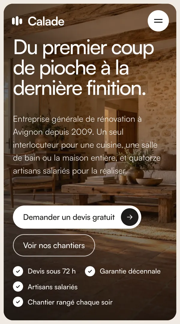 Site web réalisé pour Calade Rénovation, Rénovation · Avignon