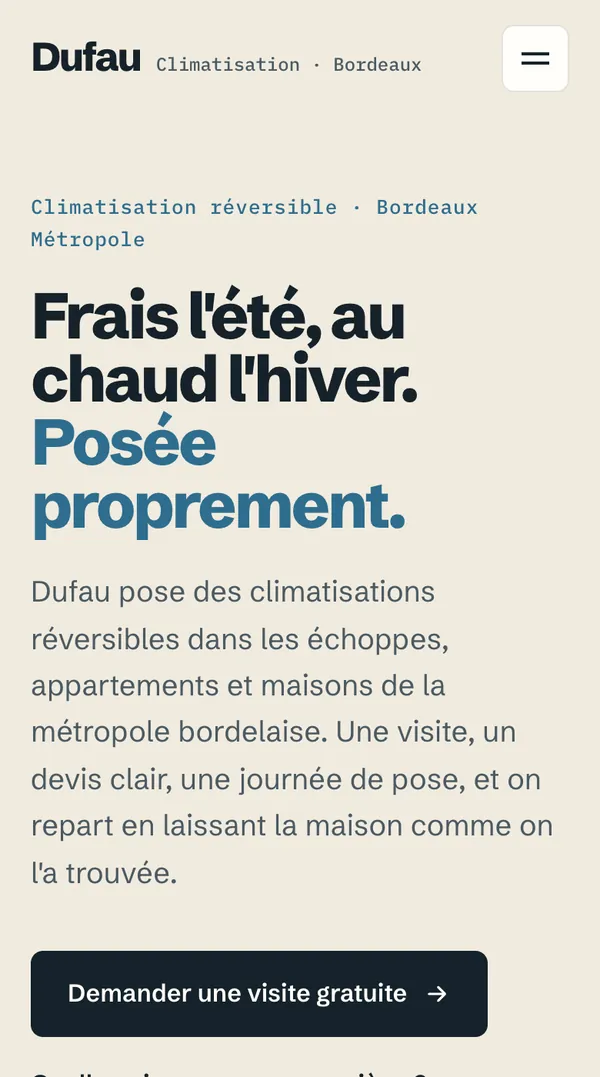 Site web réalisé pour Dufau Climatisation, Climatisation · Bordeaux