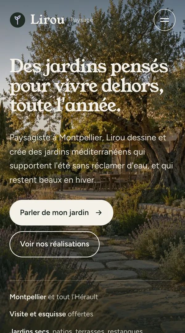 Site web réalisé pour Lirou Paysage, Paysagiste · Montpellier