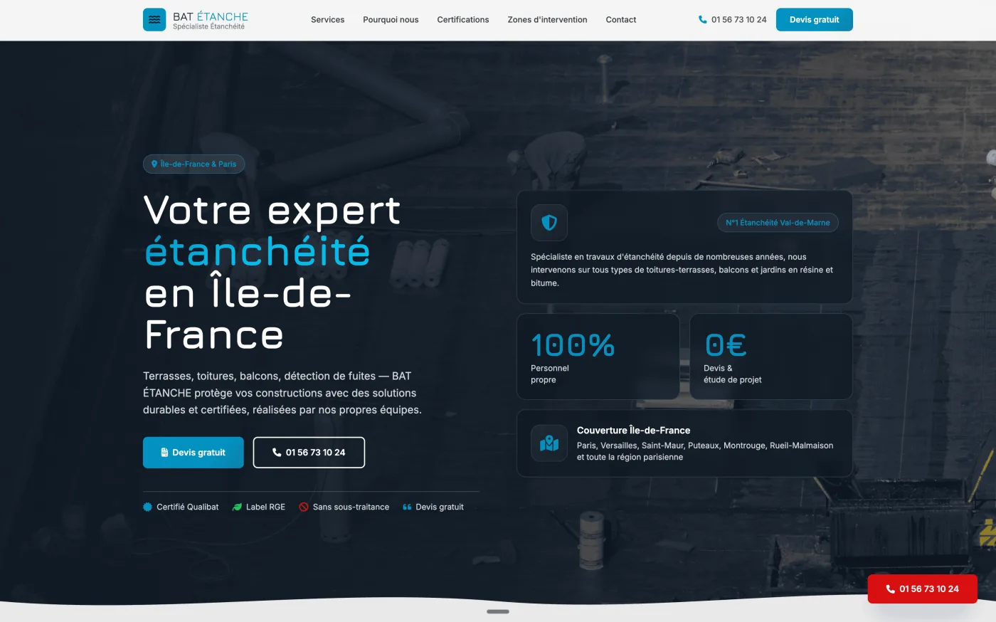 Étanche-Bat — Étanchéité bâtiment — Site web créé par Kliik Agency pour les professionnels de l'habitat