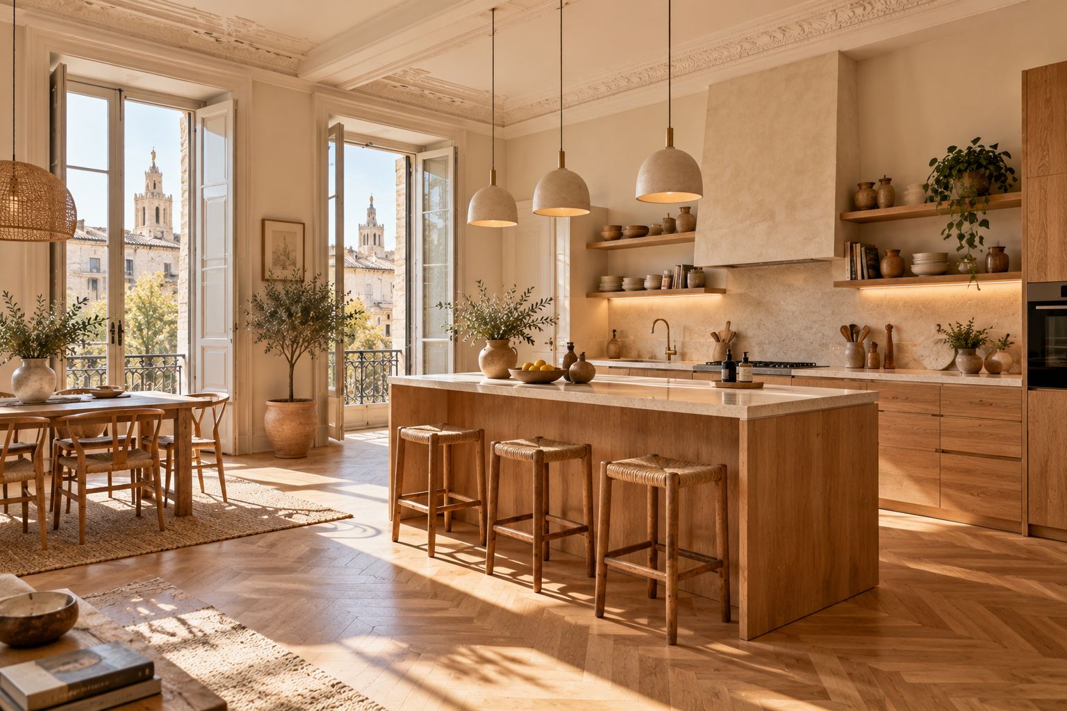 La cuisine ouverte rénovée de Sophie, avec son îlot en chêne